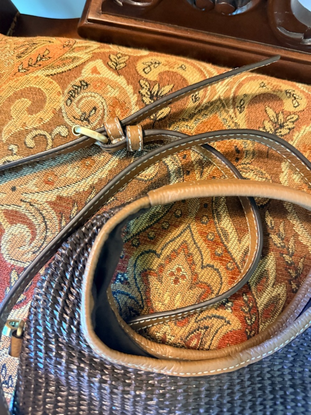 JJIll Woven Brown Shoulder Bag with Adjustable Strap. Cross body or handle. EUC - Picture 11 of 14